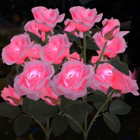Solar Rose Lights Outdoor, 2 Pack with 14 Rose Flowers Waterproof Color Changing LED Flower Lights, Solar Powered Garden Stakes for Yard, Patio, Path