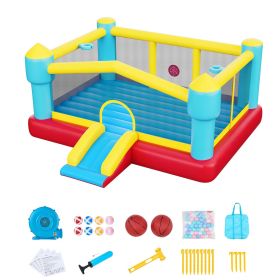 Inflatable Bounce House, 14.7 x 13.8 x 6.8 ft Jumping Bouncy Castle, Inflatable Jumper for Kids with Slide, Basketball Hoop, Target Game & Jumping Ar