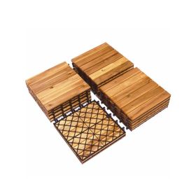 27 multifunctional outdoor floor tiles, 12" x 12" albizia wood interlocking terrace tiles