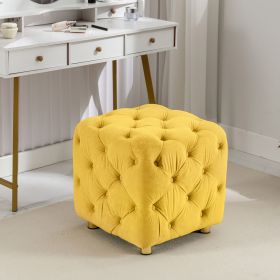 Yellow Modern Velvet Upholstered Ottoman, Exquisite Small End Table, Soft Foot Stool,Dressing Makeup Chair, Comfortable Seat for Living Room, Bed