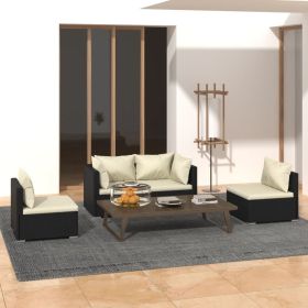 4 Piece Patio Lounge Set with Cushions Poly Rattan Black