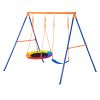 Swing Sets for Backyard, 440lbs Load Capacity Swing Set, with 1 Saucer Swing Seat, 1 Belt Swing Seat, Heavy Duty A-Frame Metal Swing Stand and Adjust
