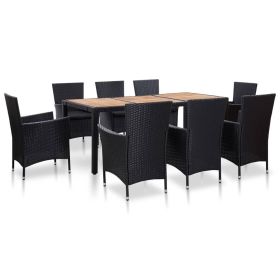9 Piece Patio Dining Set with Cushions Poly Rattan Black