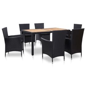 7 Piece Patio Dining Set with Cushions Poly Rattan Black