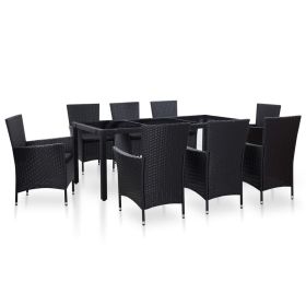 9 Piece Patio Dining Set Poly Rattan Black