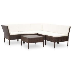 6 Piece Patio Lounge Set with Cushions Poly Rattan Brown