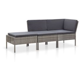 3 Piece Patio Lounge Set with Cushions Poly Rattan Gray