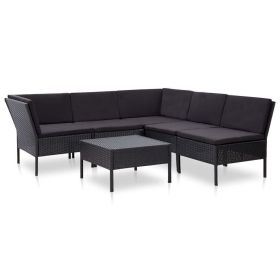 6 Piece Patio Lounge Set with Cushions Poly Rattan Black