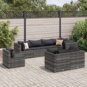 8 Piece Patio Lounge Set with Cushions Gray Poly Rattan