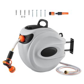 Retractable Hose Reel, 100 ft x 1/2 inch, 180° Swivel Bracket Wall-Mounted, Garden Water Hose Reel with 9-Pattern Nozzle, Automatic Rewind, Lock at A