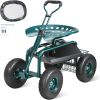 Garden Cart Rolling Workseat with Wheels, Gardening Stool for Planting, 360 Degree Swivel Seat, Wagon Scooter with Steering Handle & Utility Tool Tra