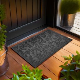 Home Entrance Grey Leaves Door Mat Deluxe 17x29.5 in Absorbent Natural Rubber Non Slip Indoor Outdoor Easy Clean Beautiful Welcome Mats for Front