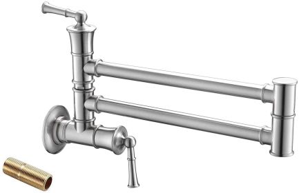 APPASO Pot Filler Faucet Wall Mounted,Brushed Nickel Lead-Free Solid Brass Folding Stretchable Double Joint Swing Arm Extending Wall Hole Filler Kitc