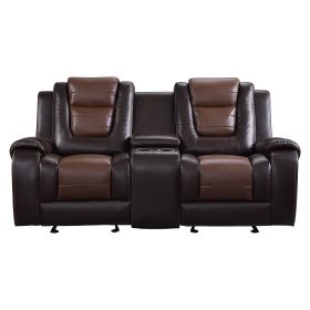 Modern Luxury Loveseat Dual Glider Reclining with Center Console 1pc Formal Living Room Furniture Premium Faux Leather Upholstery Comfortable Two