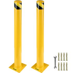 Safety Bollard, 48 Inch Height Bollard Post, 5.5 Inch Diameter Steel Pipe Safety Bollard Post, Yellow Steel Bollard, Steel Safety Bollard with 8 Anch