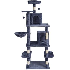 Cat Tree for Indoor Cats, 68.5" Cat Tower with 2 Cat Condos, Sisal Scratching Post, Hammock, Top Perch, Jumping Platforms, Large Cat Furniture Activi