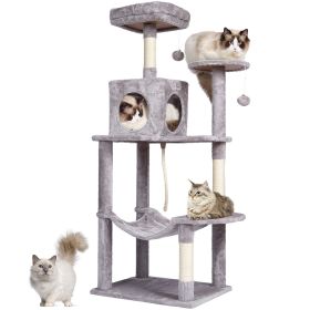 Cat Tree for Indoor Cats, 56.2" Cat Tower with Cat Condo, Sisal Scratching Post, Hammock, Top Perch, Jumping Platforms, Large Cat House with Hang Bal