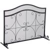 Fireplace Screen, 38 x 26.5 Inch,Heavy Duty Iron Freestanding Spark Guard with Support, Metal Mesh Craft, Broom Tong Shovel Poker Included for Firepl
