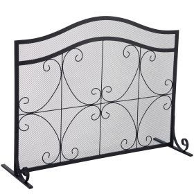 Fireplace Screen, 38 x 26.5 Inch,Heavy Duty Iron Freestanding Spark Guard with Support, Metal Mesh Craft, Broom Tong Shovel Poker Included for Firepl