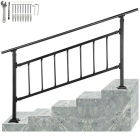 Outdoor Stair Railing, Fits for 1-5 Steps Transitional Wrought Iron Handrail, Adjustable Exterior Stair Railing with Fence, Handrails for Concrete St