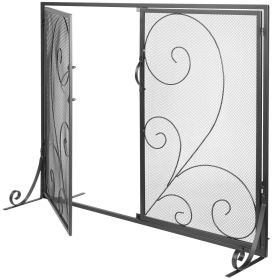 Fireplace Screen 1 Panel with Door, Sturdy Iron Mesh Fireplace Screen, 39"(L) x31.6"(H) Spark Guard Cover, Simple Installation, Free Standing Fire Fe