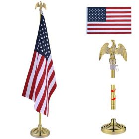 6FT Gold with Eagle Indoor American Flag,Deluxe Presidential Office Flagpole Set,Presidential Office Flagpole Set, Great for Schools, Churches