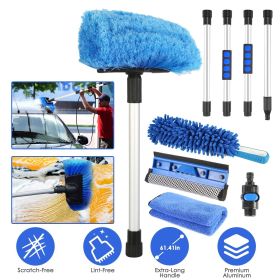5Pcs Car Cleaning Brush Kit 61in Detachable Long Handle Soft Microfiber Mop Brush Mitt Windshield Squeegee Duster Towel Wheel Tier Brush Hose Ada