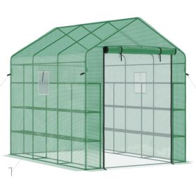 Outsunny 8' x 6' x 7' Walk-in Greenhouse with Mesh Door and Windows, 18 Shelf Hot House with Trellis, Plant Labels, UV protective for Growing Flo