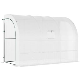 Outsunny 10' x 5' x 7' Lean to Greenhouse, Walk-In Green House, Plant Nursery with 2 Roll-up Doors and Windows, PE Cover and 3 Wire Shelves, Whit