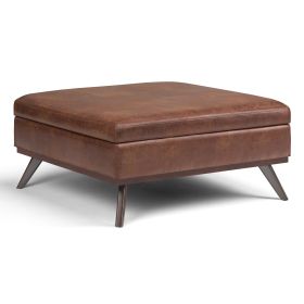 Owen - XL Square Coffee Table Storage Ottoman - Distressed Saddle Brown