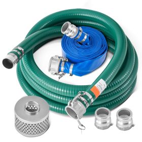 Suction Hose Kit for Water Pump, with 2 in x 50 ft Blue Backwash Hose, 20 ft Green Suction Hose, and Steel Round Hole Strainer, Camlocks, Clamps, Cam