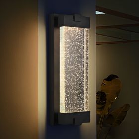 Black Aluminum Finish Outdoor Wall Light with Bubble Crystal Glass, LED Light Source, 3000K Warm Light, Weatherproof Exterior Sconce for Patio, P