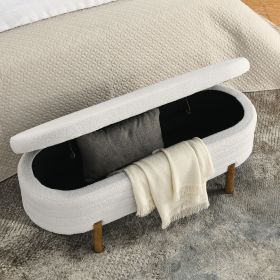 Ottoman Oval Storage Bench,Rubber Wood Leg,Beige(46."x17.7"x10.8")