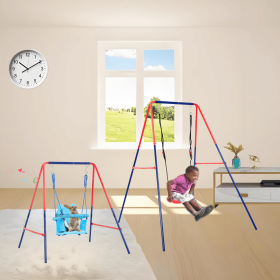 XNS067B green and blue interesting 2 in 1 baby swing mental plastic safe swing set 110lbs for outdoor playground for age 3+