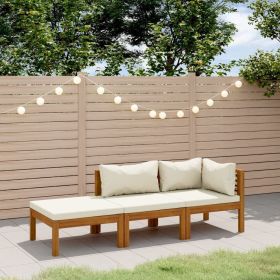 3 Piece Patio Lounge Set with Cream Cushion Solid Acacia Wood