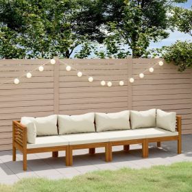4-Seater Patio Sofa with Cream Cushion Solid Acacia Wood