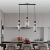 25" Modern Black and Gold 3-Light Pendant Chandelier, Adjustable Hanging Lights with Cylindrical Mesh Shades, E26 Base, Ideal for Dining Room, Kitche