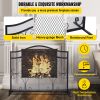 Fireplace Screen, 38 x 26.5 Inch,Heavy Duty Iron Freestanding Spark Guard with Support, Metal Mesh Craft, Broom Tong Shovel Poker Included for Firepl