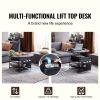 Lift Top Coffee Table, 35.3 in Round Coffee Table with Extra Storage Pockets, Pop Up Coffee Table for Living Room, Black
