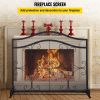 Fireplace Screen, 38 x 26.5 Inch,Heavy Duty Iron Freestanding Spark Guard with Support, Metal Mesh Craft, Broom Tong Shovel Poker Included for Firepl