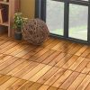 27 multifunctional outdoor floor tiles, 12" x 12" albizia wood interlocking terrace tiles