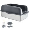 Cat Litter Box, 6 inches Deep, XL Extra Large Stainless Steel Cat Litter Box with Scoop, Wide Filtering Foot Board & High Sides, Enclosed Odor-Free E