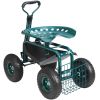Garden Cart Rolling Workseat with Wheels, Gardening Stool for Planting, 360 Degree Swivel Seat, Wagon Scooter with Steering Handle & Utility Tool Tra