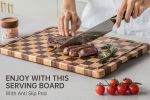 Kitchen cutting board, upgraded grid cutting board, acacia wood cutting board, with drainage channels and handles, large butcher cutting board tray,