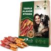 Triple Flavor Dog Rawhide Treats Duck Chicken Human Grade Meat Natural Organic Pet Dried Snacks Grain Free Long Lasting Chews for Large Small Dogs Be