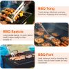 Stainless Steel BBQ Grill Tool Kit Grilling Utensil Accessories with Spatula Tongs Fork Knife Brush Pepper Salt Shaker Bottle Grilled Skewers Corn Ne