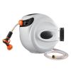 Retractable Hose Reel, 100 ft x 1/2 inch, 180° Swivel Bracket Wall-Mounted, Garden Water Hose Reel with 9-Pattern Nozzle, Automatic Rewind, Lock at A