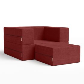 Jaxx Zipline Convertible Sleeper Futon Chair & Ottoman with Machine Washable Cover (Color: Berry Red)