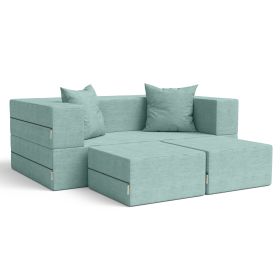 Jaxx Zipline Convertible Sleeper Loveseat & Ottomans (Color: Textured Microvelvet  Caribbean)
