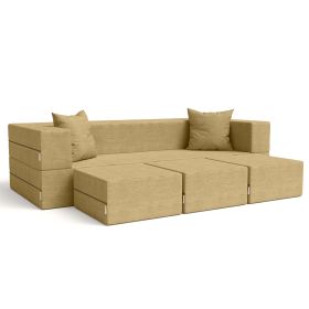 Jaxx Zipline Convertible Sleeper Sofa & Three Ottomans/California King Size Bed Textured Microvelvet (Color: Camel)